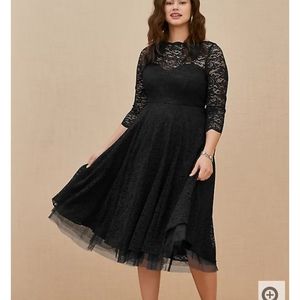 torrid Black Lace Fit-and-Flare Midi Dress